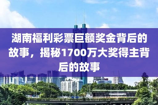 湖南福利彩票巨额奖金背后的故事，揭秘1700万大奖得主背后的故事